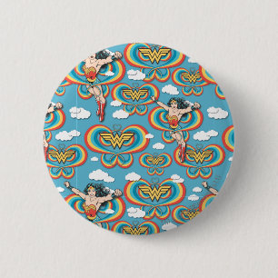 Wonder-vrouw vliegend hoog patroon ronde button 5,7 cm