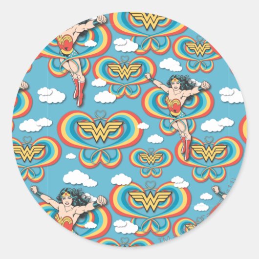 Wonder-vrouw vliegend hoog patroon ronde sticker (Voorkant)