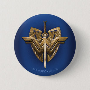 Wonder-vrouwsymbool met zwaard justitie ronde button 5,7 cm