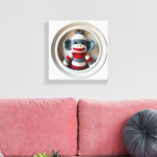 Wonder Wall Art Gestreepte Sock Monkey Delight Canvas Afdruk (Insitu (Woonkamer))