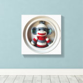 Wonder Wall Art Gestreepte Sock Monkey Delight Canvas Afdruk (Insitu (Houten vloer))