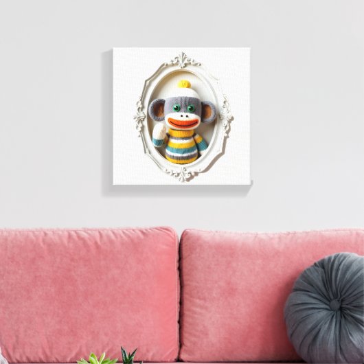 Wonder Wall Art speelse haakaap Canvas Afdruk (Insitu (Woonkamer))