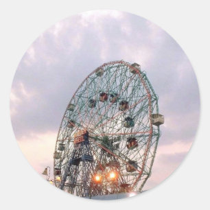 "Wonder Wheel bij Twilight"-Stickers Ronde Sticker