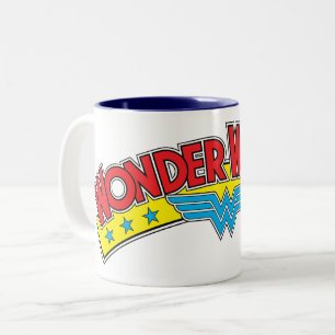 Wonder Woman 1987 Comic Book Logo Tweekleurige Koffiemok