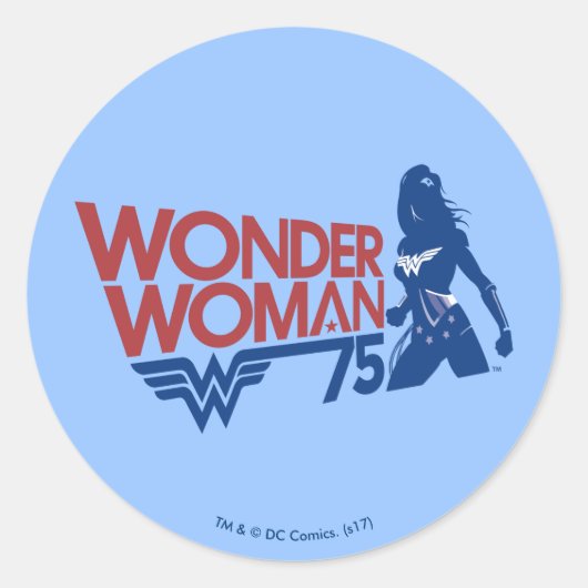 Wonder Woman 75th Jubileum Red & Blue Logo Ronde Sticker (Voorkant)