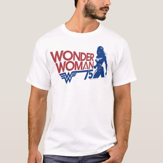 Wonder Woman 75th Jubileum Red & Blue Logo T-shirt (Voorkant)