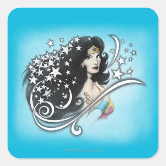 Wonder Woman and Stars Vierkante Sticker (Voorkant)