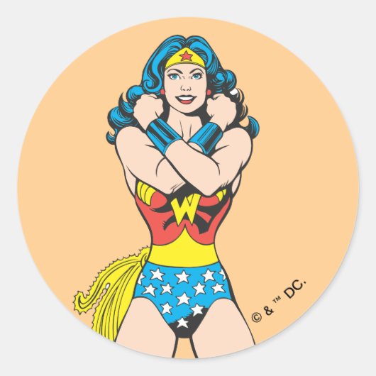 Wonder Woman Arms Crossed Ronde Sticker (Voorkant)