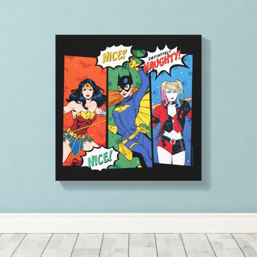 Wonder Woman, Batgirl & Harley Quinn Holiday Canvas Afdruk (Insitu (Houten vloer))