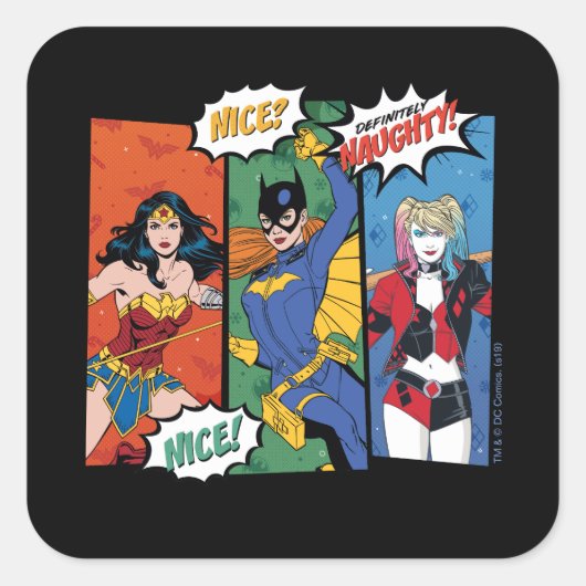 Wonder Woman, Batgirl & Harley Quinn Holiday Vierkante Sticker (Voorkant)