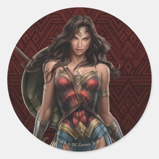 Wonder Woman Battle Ready Comic Art Ronde Sticker (Voorkant)