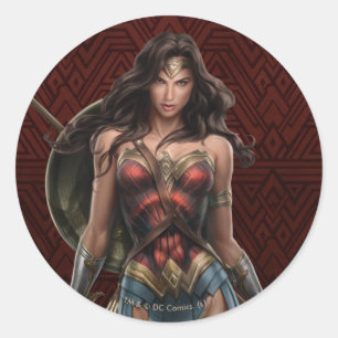 Wonder Woman Battle Ready Comic Art Ronde Sticker