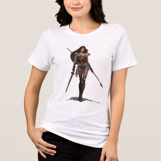 Wonder Woman Battle Ready Comic Art Tri-Blend Shirt (Voorkant)