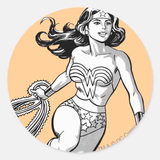 Wonder Woman Black & White Lasso Ronde Sticker (Voorkant)