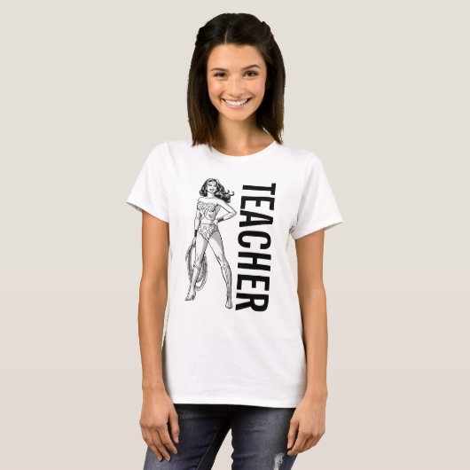 Wonder Woman Black & White Pose Docent T-shirt (Voorkant volledig)