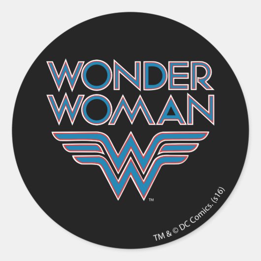 Wonder Woman Blue en Red Retro Logo Ronde Sticker (Voorkant)
