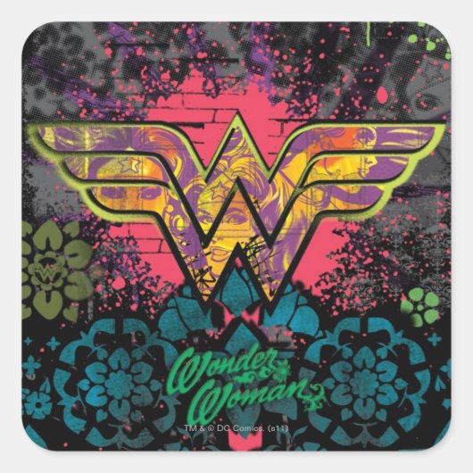 Wonder Woman Brick Wall Collage Vierkante Sticker (Voorkant)