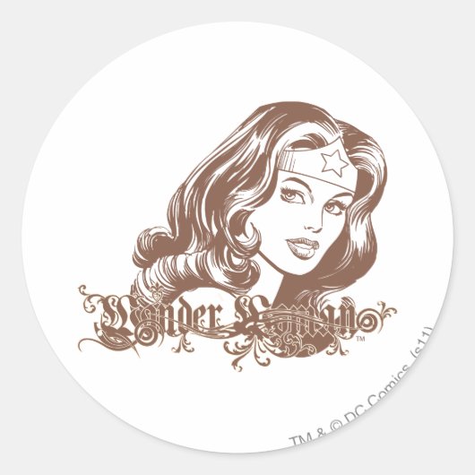 Wonder Woman Brown Ronde Sticker (Voorkant)