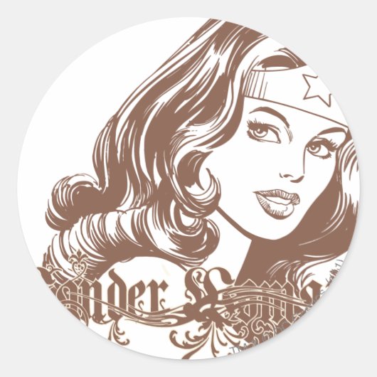 Wonder Woman Brown Ronde Sticker (Voorkant)