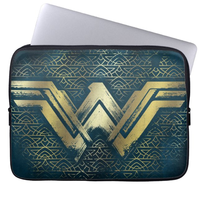 Wonder Woman Brushed Gold Symbol Laptop Sleeve (Voorkant)