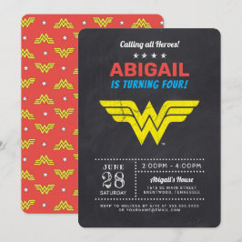 Wonder Woman Chalkboard Girls Birthday Invitation Kaart