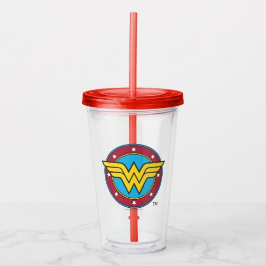 Wonder Woman | Cirkel en sterren Logo Acryl Drinkbeker (Voorkant)