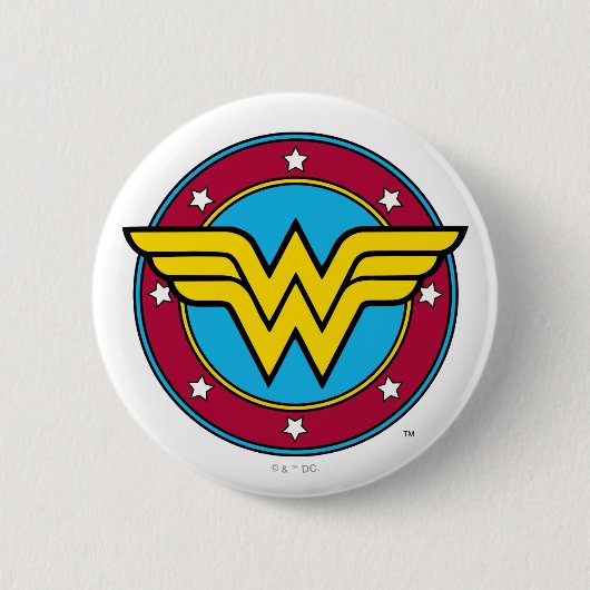 Wonder Woman | Cirkel en sterren Logo Ronde Button 5,7 Cm (Voorkant)