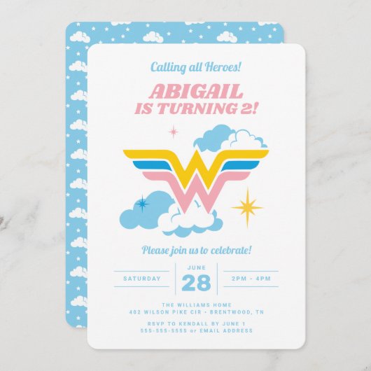 Wonder Woman Clouds Logo Birthday Kaart (Voorkant / Achterkant)
