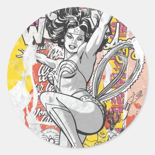 Wonder Woman Collage 1 Ronde Sticker (Voorkant)