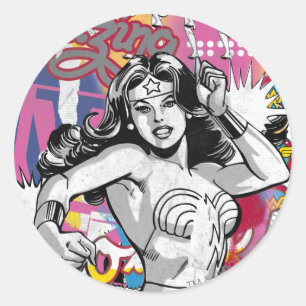 Wonder Woman Collage 3 Ronde Sticker