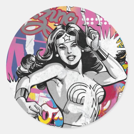 Wonder Woman Collage 3 Ronde Sticker (Voorkant)