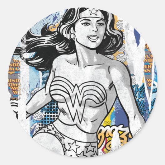 Wonder Woman Collage 4 Ronde Sticker (Voorkant)