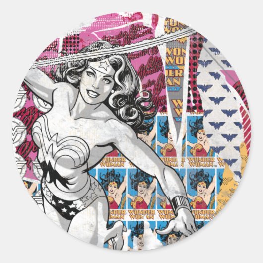 Wonder Woman Collage 5 Ronde Sticker (Voorkant)