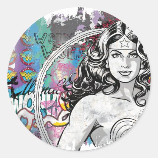 Wonder Woman Collage 6 Ronde Sticker (Voorkant)