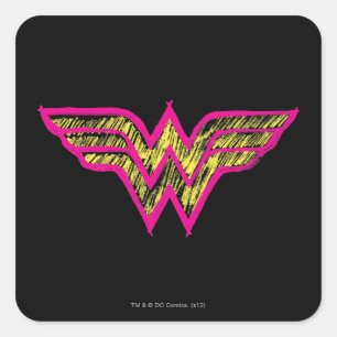 Wonder Woman Colorful Pink and Yellow Logo Vierkante Sticker