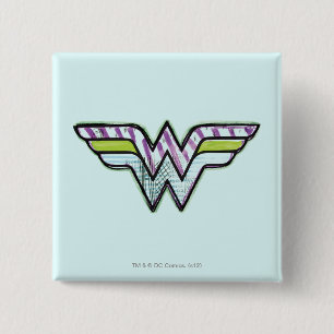 Wonder Woman Colorful Sketch Logo Vierkante Button 5,1 Cm
