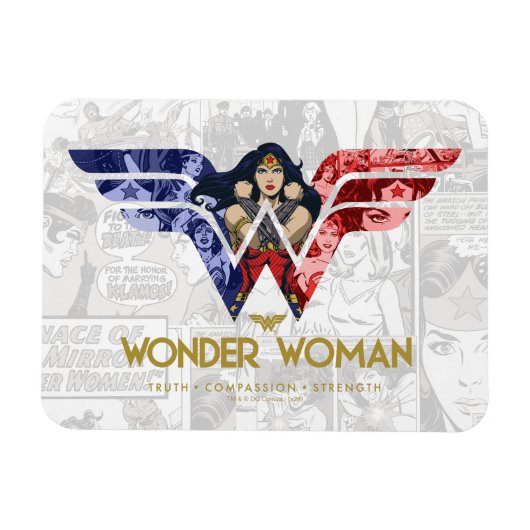 Wonder Woman Crossed Arms in Logo Collage Magneet (Horizontaal)