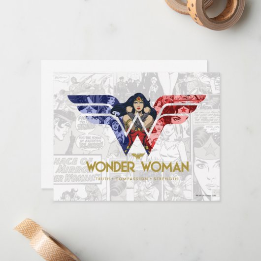 Wonder Woman Crossed Arms in Logo Collage Notitiekaartje (Voorkant / Achterkant in situ)