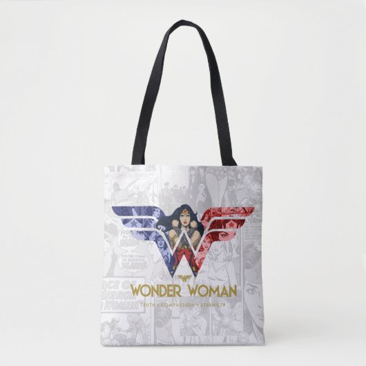 Wonder Woman Crossed Arms in Logo Collage Tote Bag (Voorkant)
