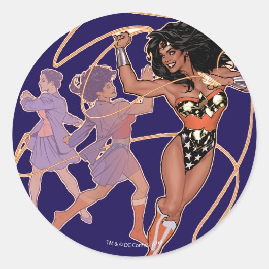 Wonder Woman Diana Prince Transformation Ronde Sticker (Voorkant)