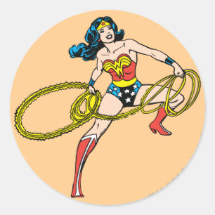 Wonder Woman die de Lasso goed doorslikt Ronde Sticker