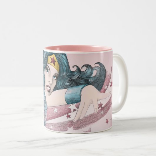 Wonder Woman Dolphin and Stripes Tweekleurige Koffiemok (Voorkant rechts)