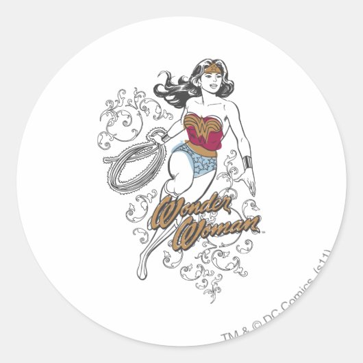 Wonder Woman Flourish Ronde Sticker (Voorkant)