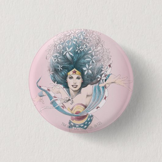 Wonder Woman & Flowers Ronde Button 3,2 Cm (Voorkant)