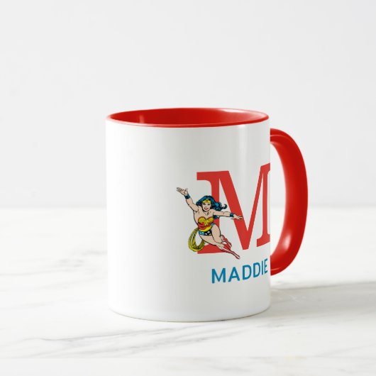 Wonder Woman Flying | Uw monogram en naam toevoege Mok (Voorkant rechts)