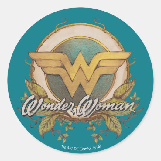 Wonder Woman Foliage Sketch Logo Ronde Sticker (Voorkant)