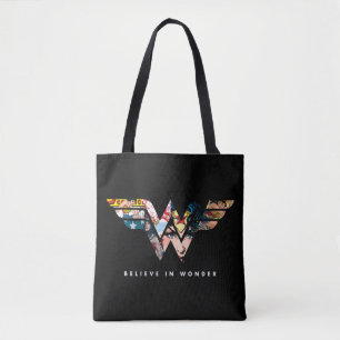 Wonder Woman "Geloof in Wonder" Collage Logo Tote Bag