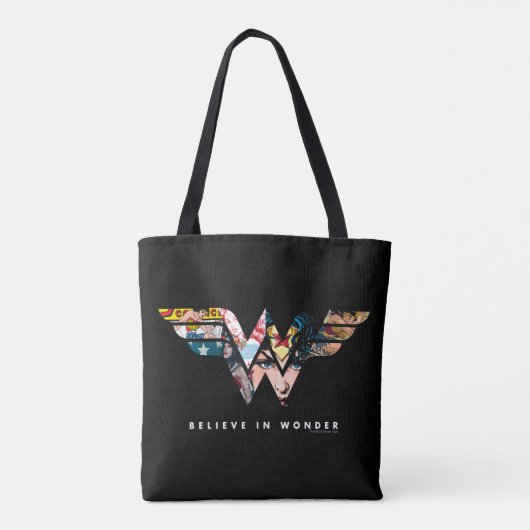Wonder Woman "Geloof in Wonder" Collage Logo Tote Bag (Achterkant)