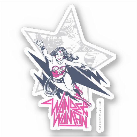 Wonder Woman Glam Rock Flying Character Graphic Sticker (Voorkant)