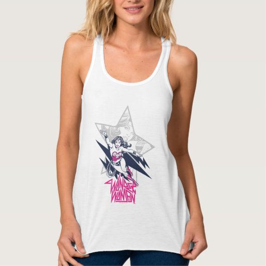 Wonder Woman Glam Rock Flying Character Graphic Tanktop (Voorkant)